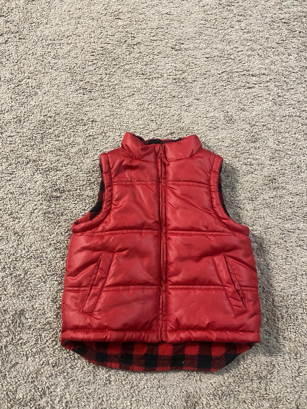 Arizona Jean Company Vest Youth 5-6 Red Puffer Fleece Lined Zip Buffalo Plaid
